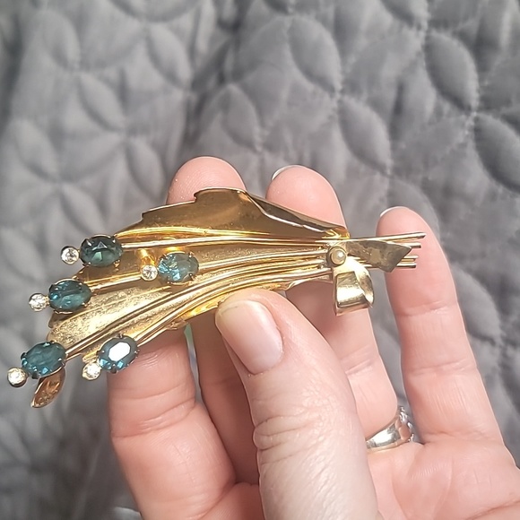 ABSOLUTE EXQUISITE RARE VINTAGE STIRLING BY CORO GOLD WASH TOPAZ BROOCH - Picture 1 of 6